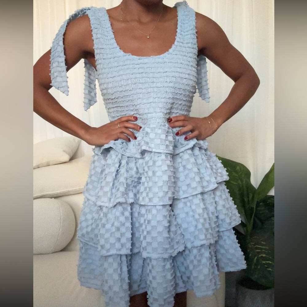 Blue ribbed + textured dress